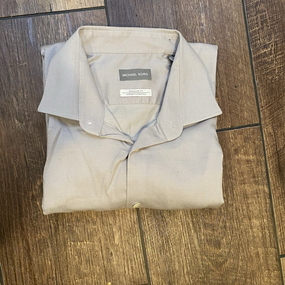 Michael Kors Gray Long Sleeve Slim Fit Airsoft Stretch Button Down Shirt Mens XL